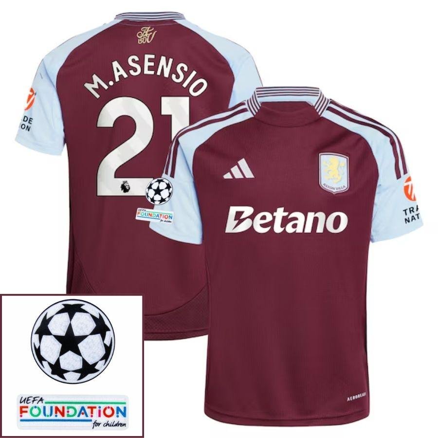 BRINDE-2025-03-04T224007.826 Aston Villa Marco Asensio 21 Home Fan Jersey 2024/25 Patches UCL UEFA Foundation (Official Printing) - Image 1