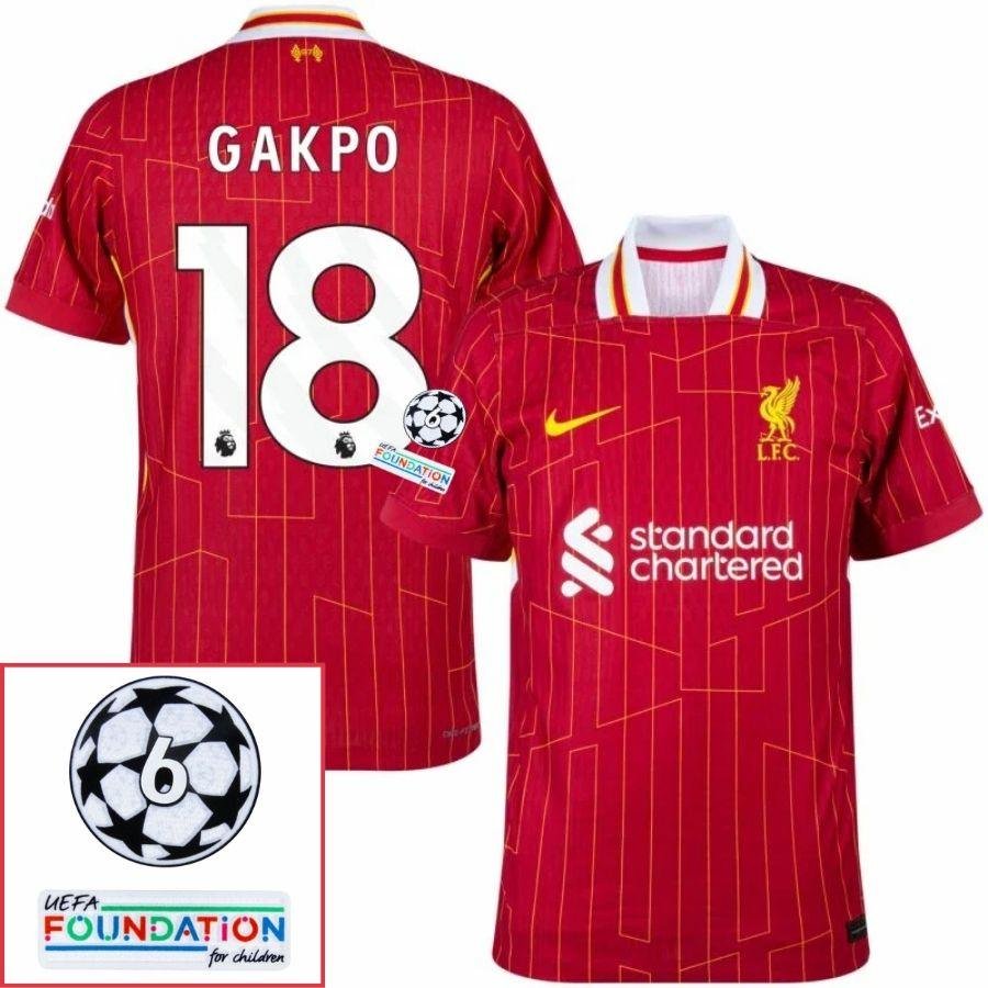 BRINDE-2025-03-05T202748.437 Liverpool Gakpo 18 Home 2024/25 Patches UCL UEFA Foundation (Official Printing) - Image 1